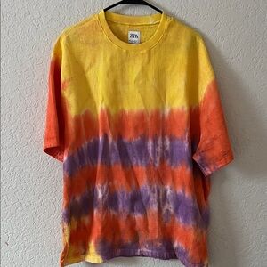 Zara Men's Short Sleeve Tie-Dye Tee - Yellow, Orange, Purple